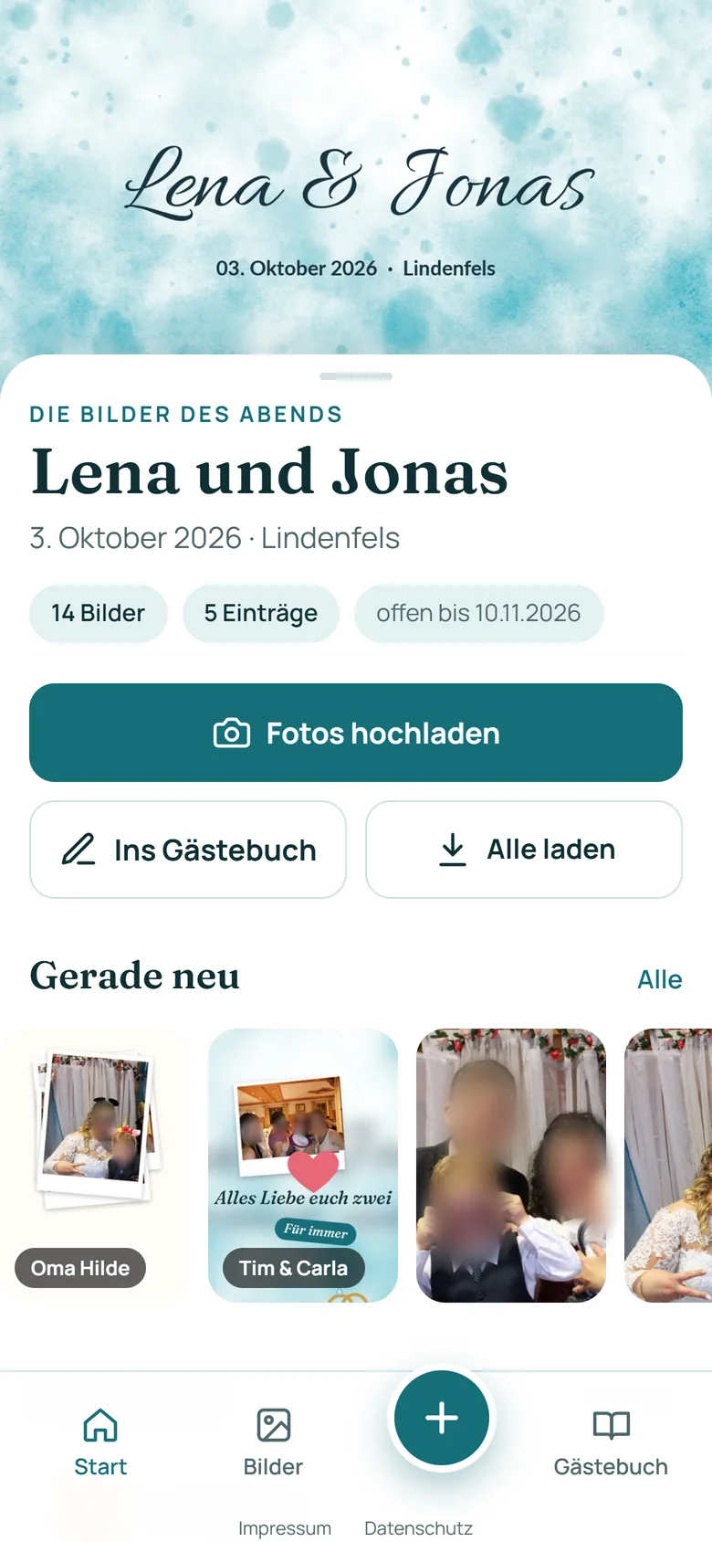 Startseite des Albums im Stil Bühne.