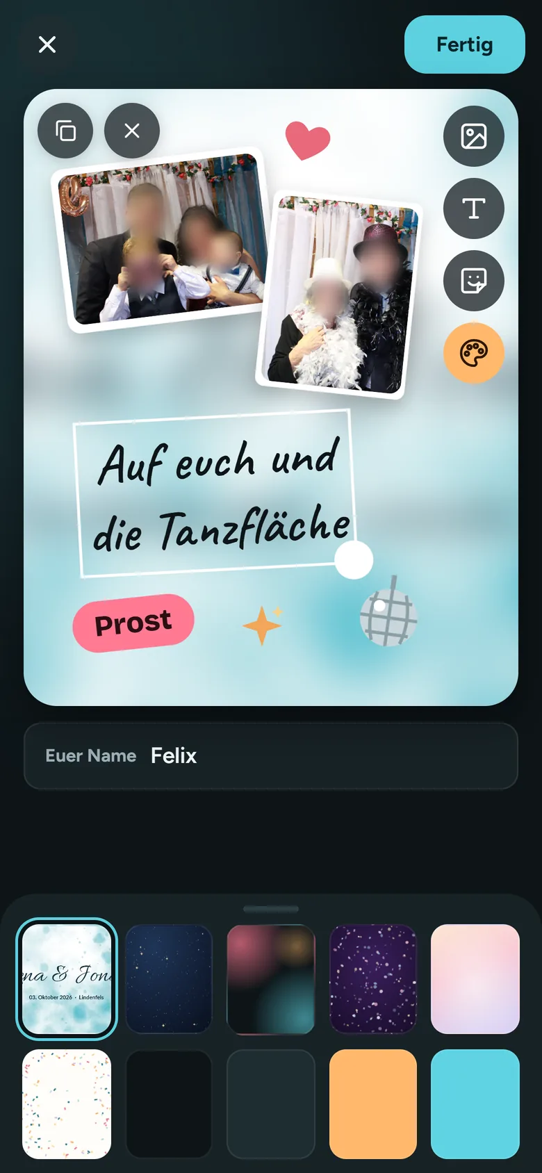 Editor im Stil Nacht mit der Auswahl der Hintergründe.