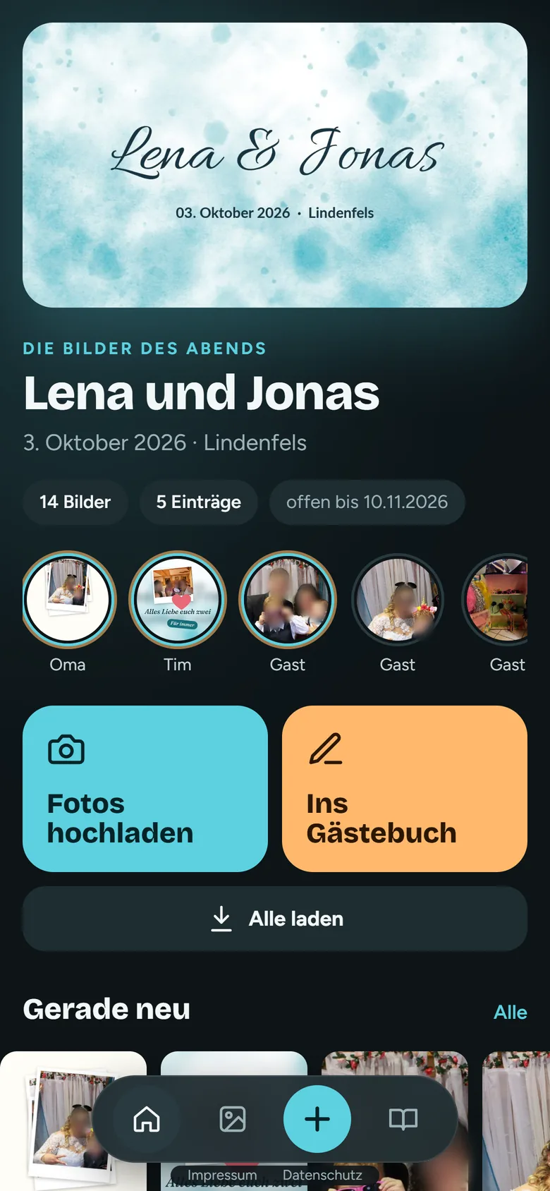 Startseite des Albums im Stil Nacht.