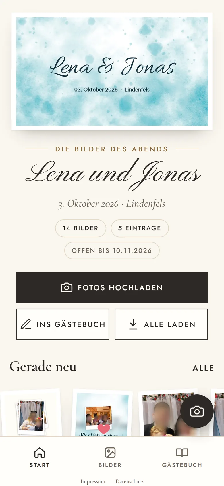 Startseite des Albums im Stil Papier.