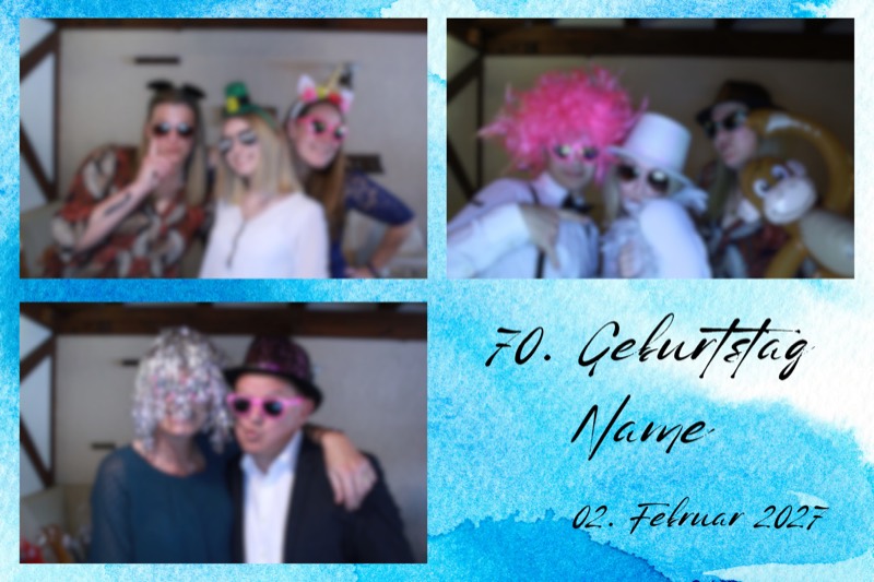 Geburtstag-Layout „Blaue Aquarellkante" als Collage