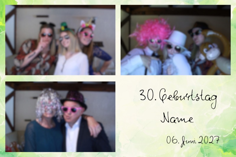 Geburtstag-Layout „Grüner Aquarellrand" als Collage