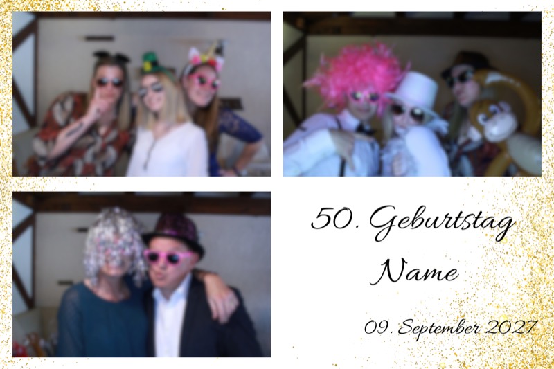 Geburtstag-Layout „Goldkonfetti auf Weiß" als Collage