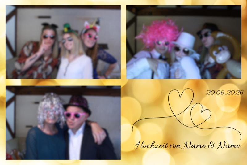 Hochzeit-Layout „Goldgelb mit Herzlinie" als Collage