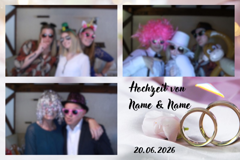 Hochzeit-Layout „Ringe auf Rosenblatt" als Collage