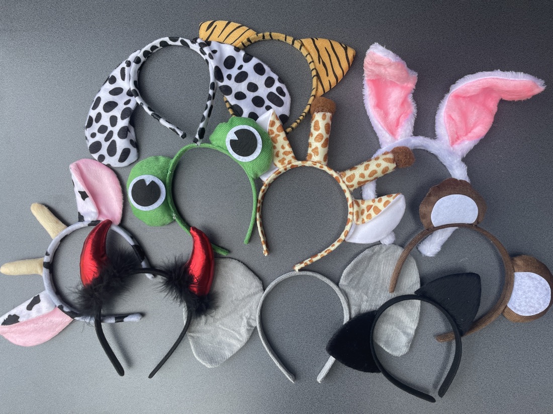 Haarreifen mit Hasen-, Giraffen-, Frosch- und Kuhohren